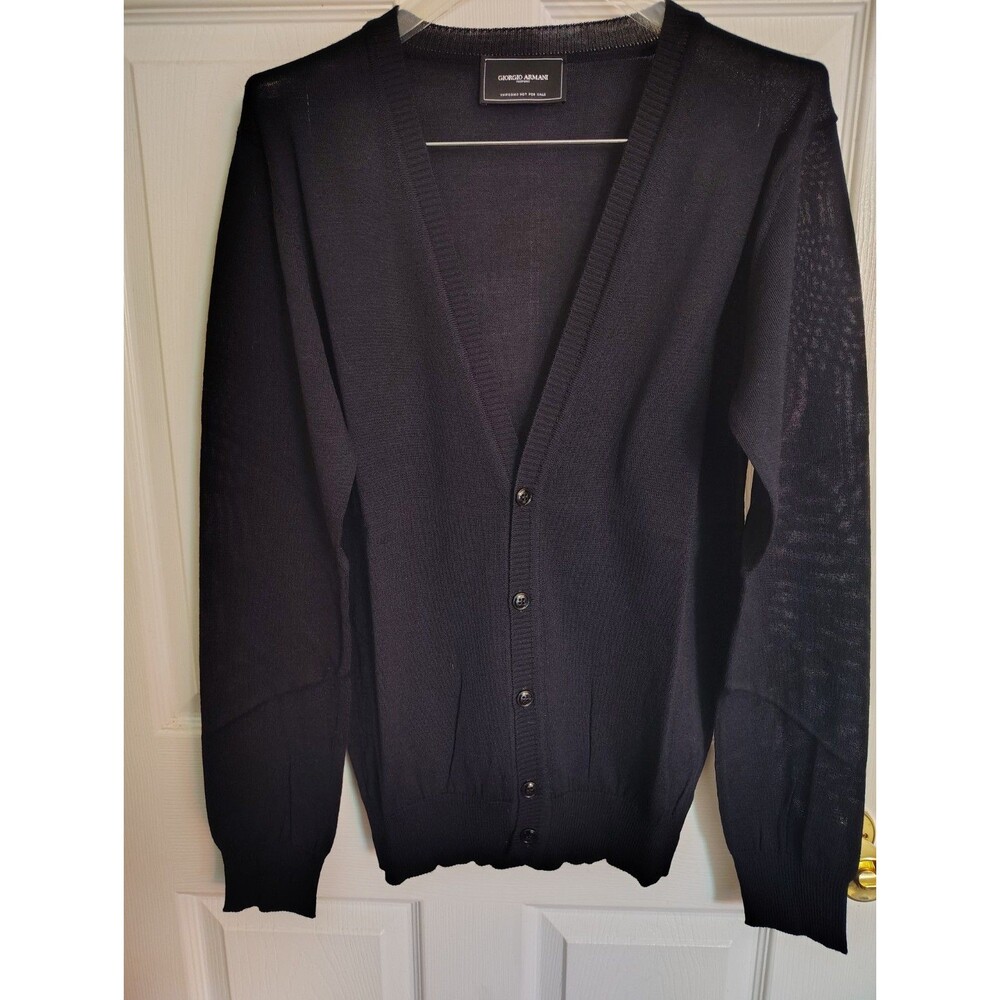 Giorgio Armani Men's Black  Wool Knit V-Neck Button Cardigan Sweater XS New